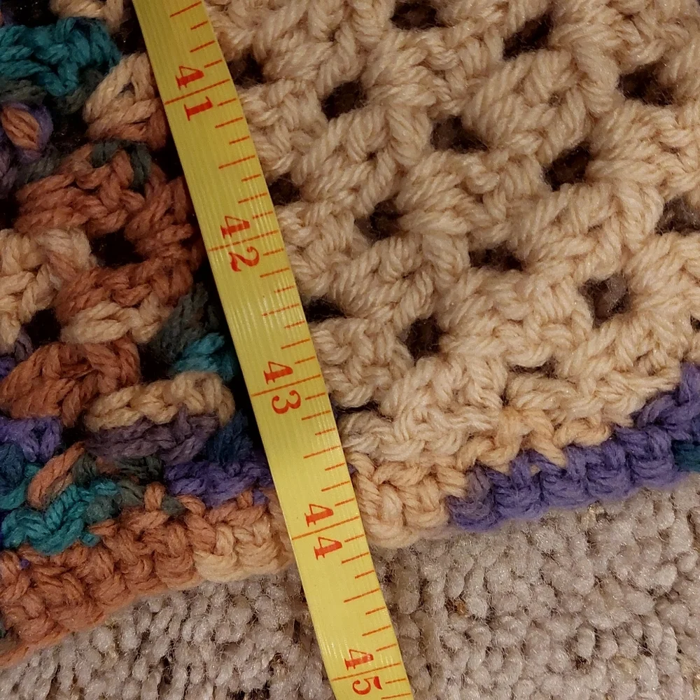 Afghan Crochet Lap Blanket Throw Purple Beige 36